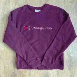 Vintage Champion Spellout Reverse Weave Women’s Crewneck Sweatshirt Maroon Small